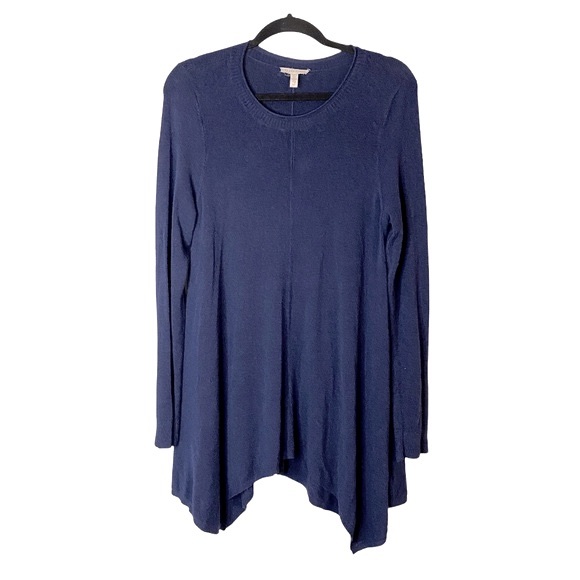 Eileen Fisher Navy Blue Oversized Crewneck Sharkbite Hemline Sweater - Picture 1 of 9